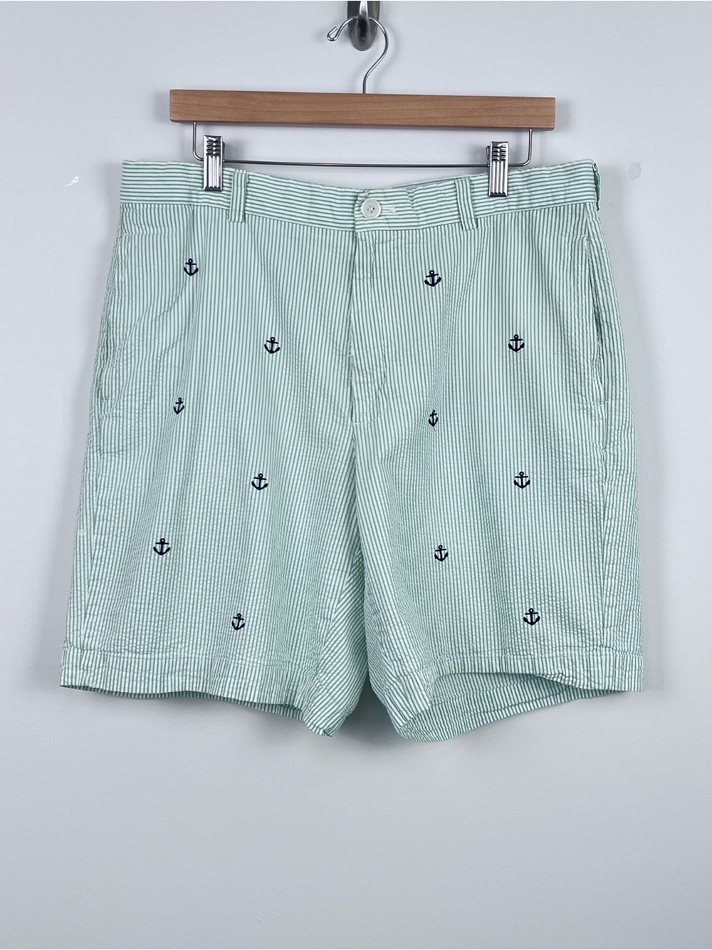 Brooks Brothers Men's 346 Seer Sucker Shorts Nautical AOP Anchor Pattern Size 36